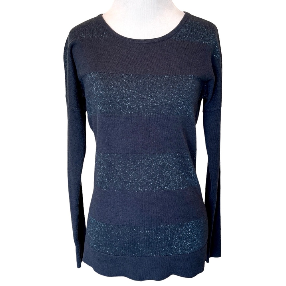 Banana Republic Navy Blue Metallic Striped Crew Neck Sweater / Size Small